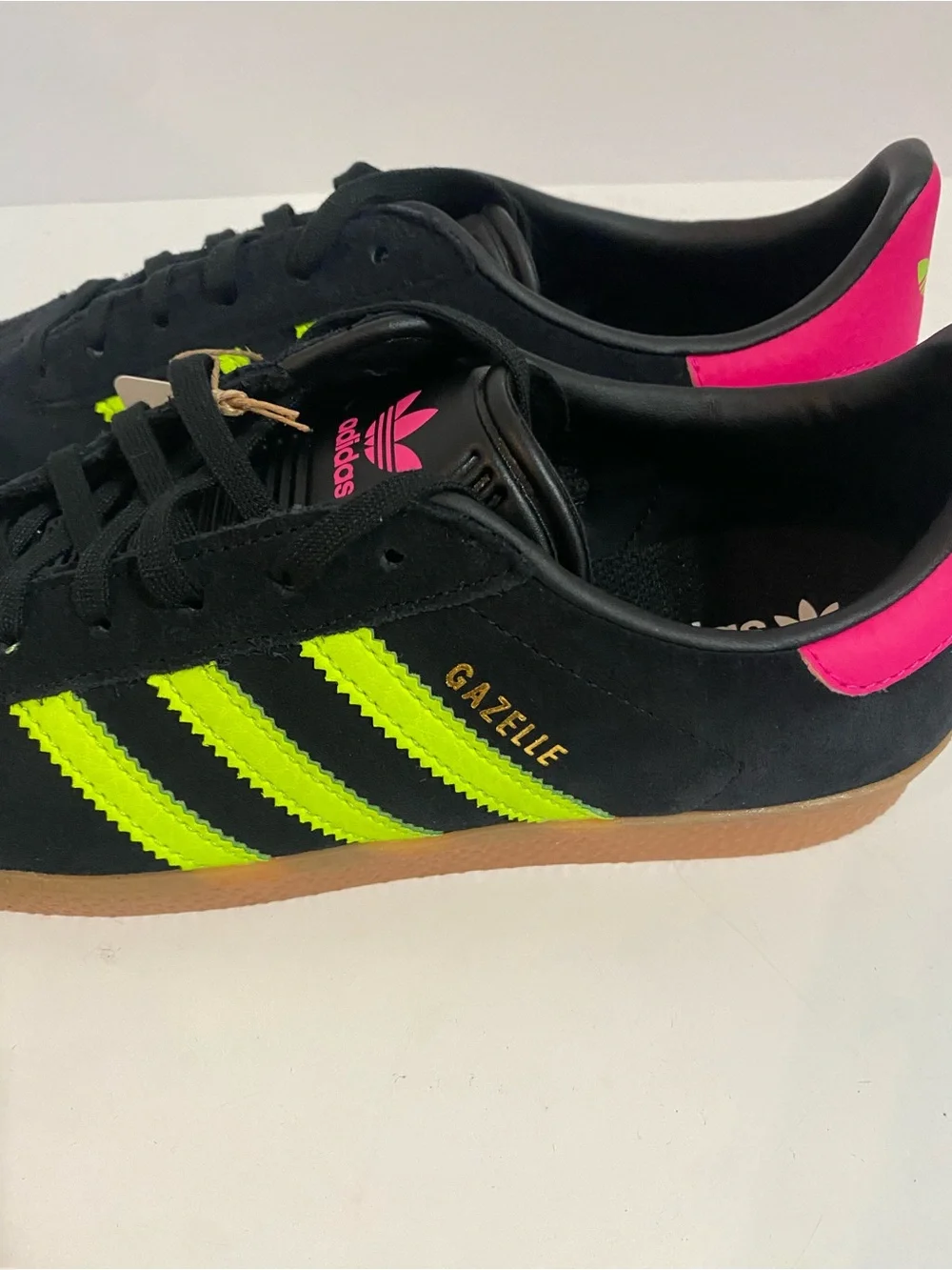 Adidas Originals Gazelle J Black/Neon Yellow/ Pink (Youth 7 / Women's 8 )